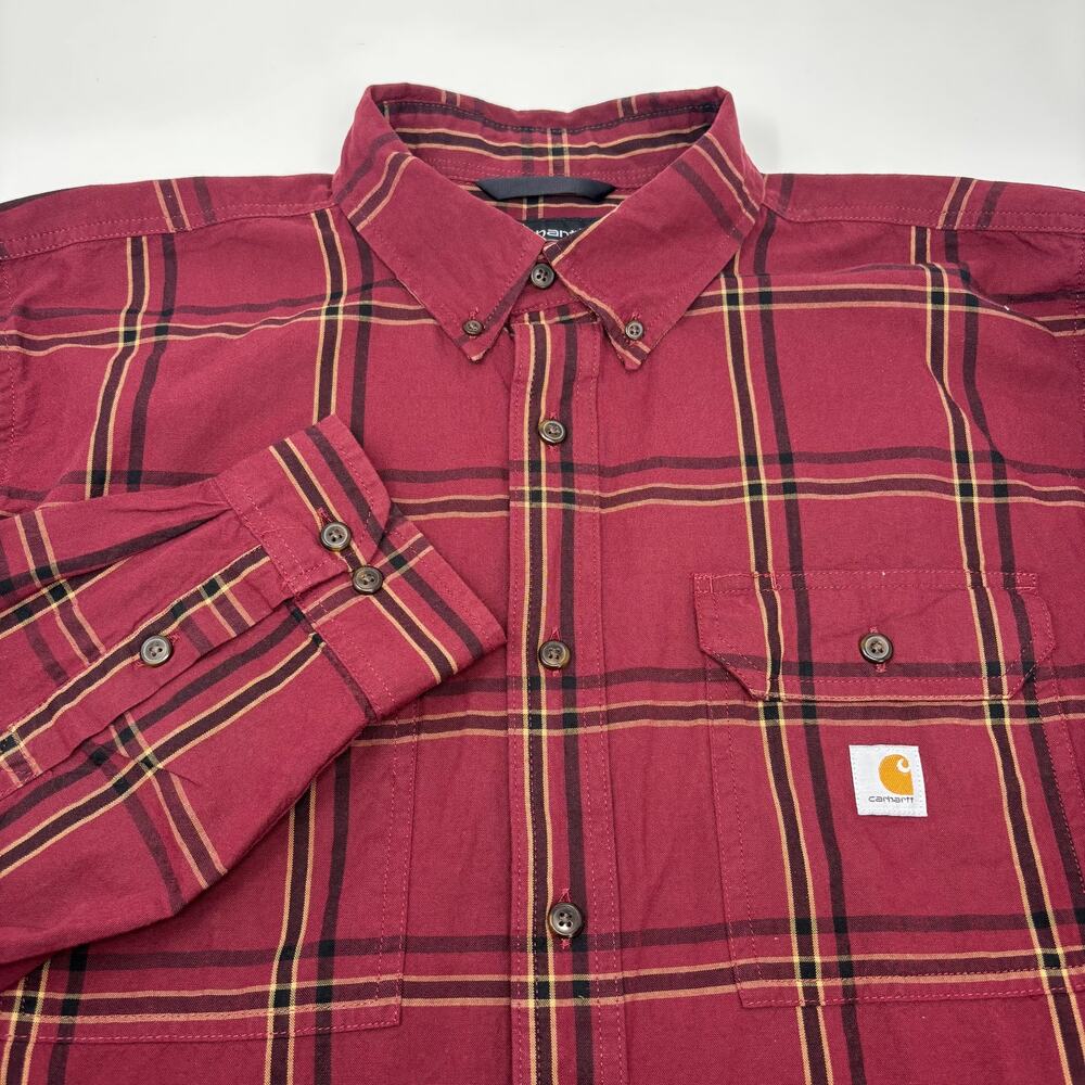 Carhartt Large Red Black Plaid Check Loose Fit Button Down Long Sleeve Shirt